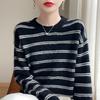 New Autumn-winter Thick Pullover Long-sleeved Striped Knitting Women's Round-neck Base Layer Top
