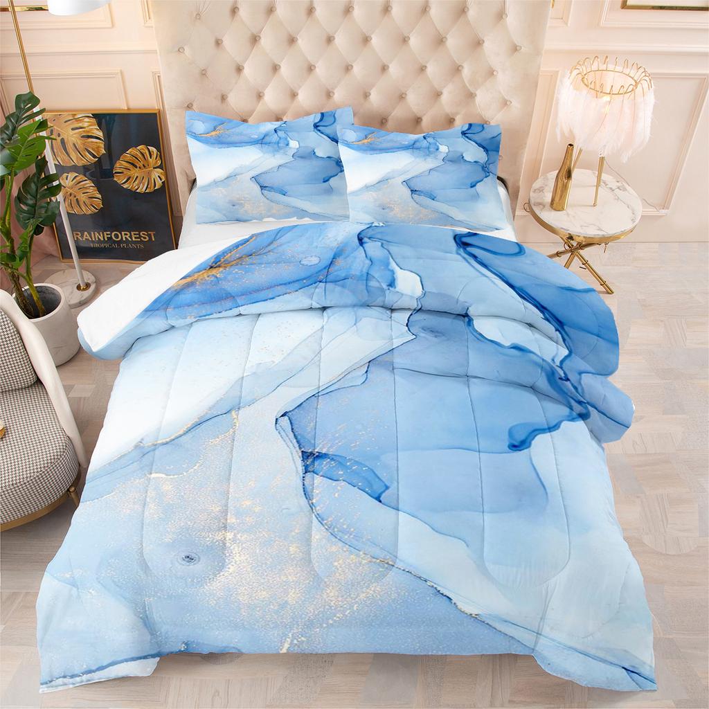 Home Textiles Bedding Quilt Three-piece Set Brushed Printing Marble Casual Style Fat Quilt Set