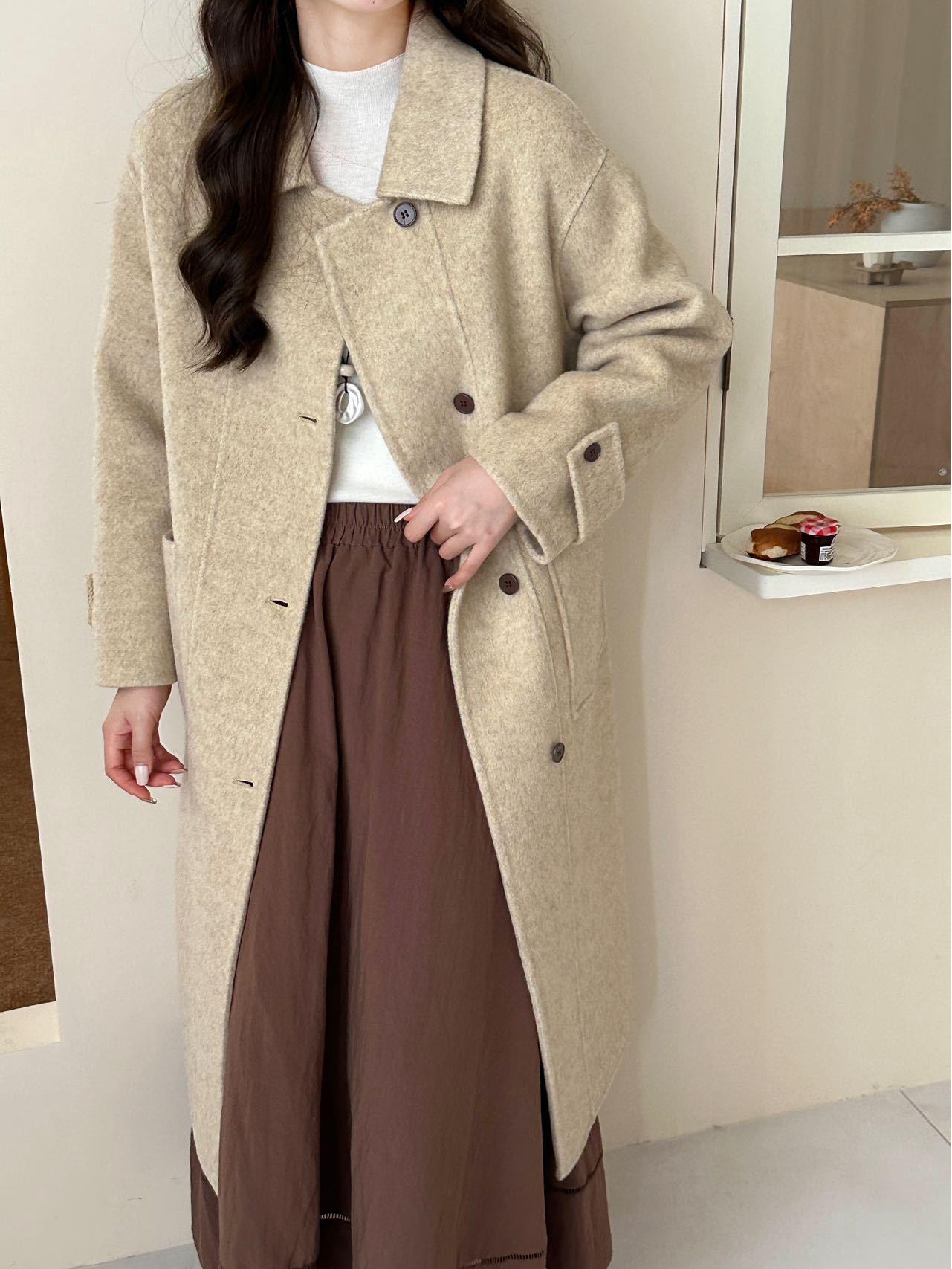 

Women s Double-Sided Wool Coat - Mid-Length, High-End, Fluffy Overcoat from Dongdaemun, Korea. Small