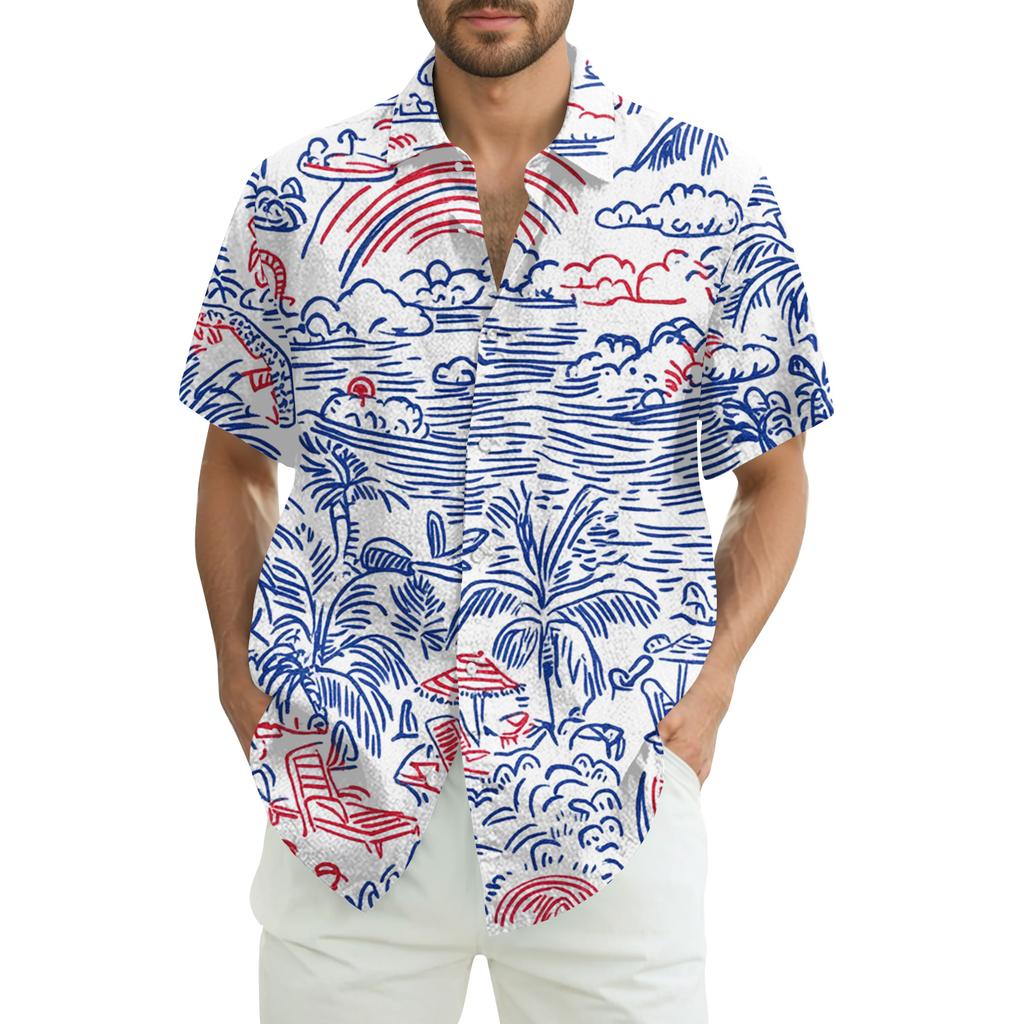 Men's Casual Fashion Printed Short-Sleeve Shirt