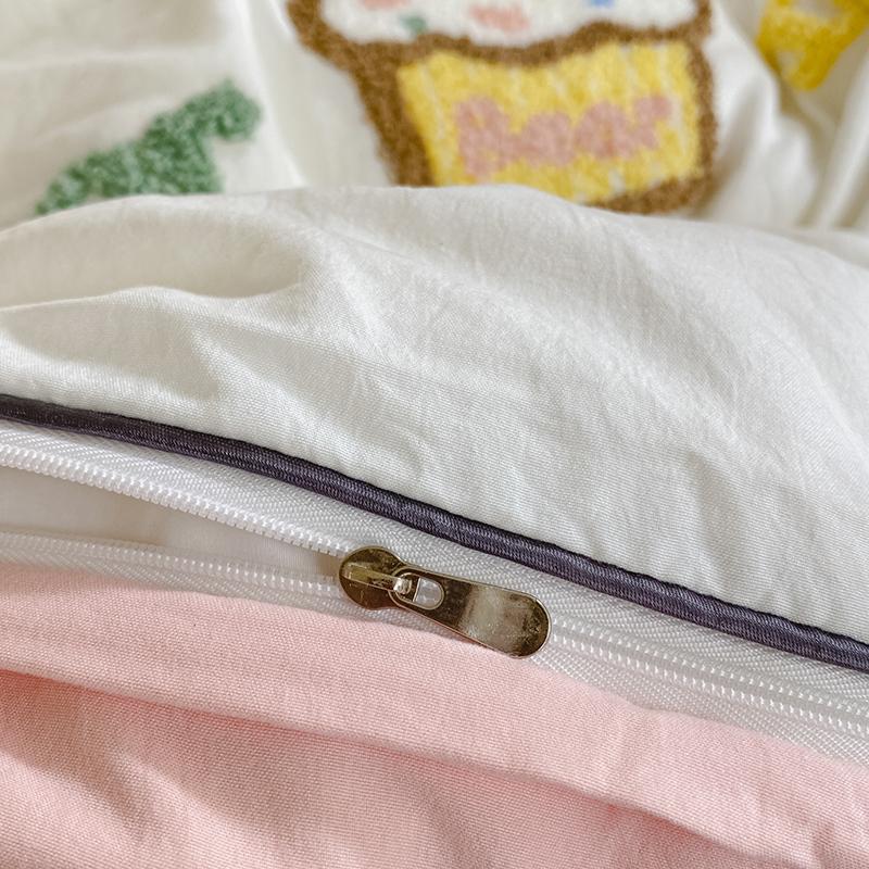 Cute Ice Cream Embroidered Bedding Set Soft Skin-friendly Duvet Cover Set with Sheet Single Double Bed Quilt Cover Pillowcases