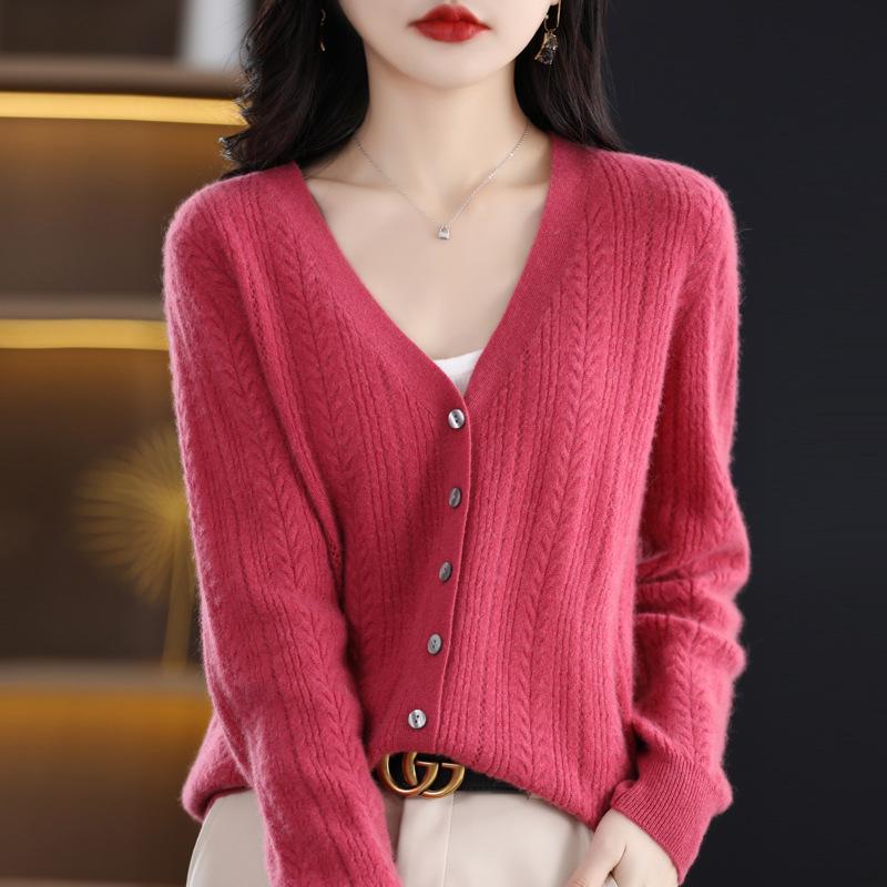 Spring 2023 Women's V-Neck Loose Knitted Cardigan with Sweater Collar