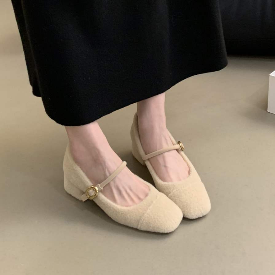 

Французский вечерний бриз темперамент женские туфли-лодочки женские новые зимние пушистые туфли женские толстые каблуки и бархатные туфли Мэри Джейн хлопковые туфли 39 бежевый