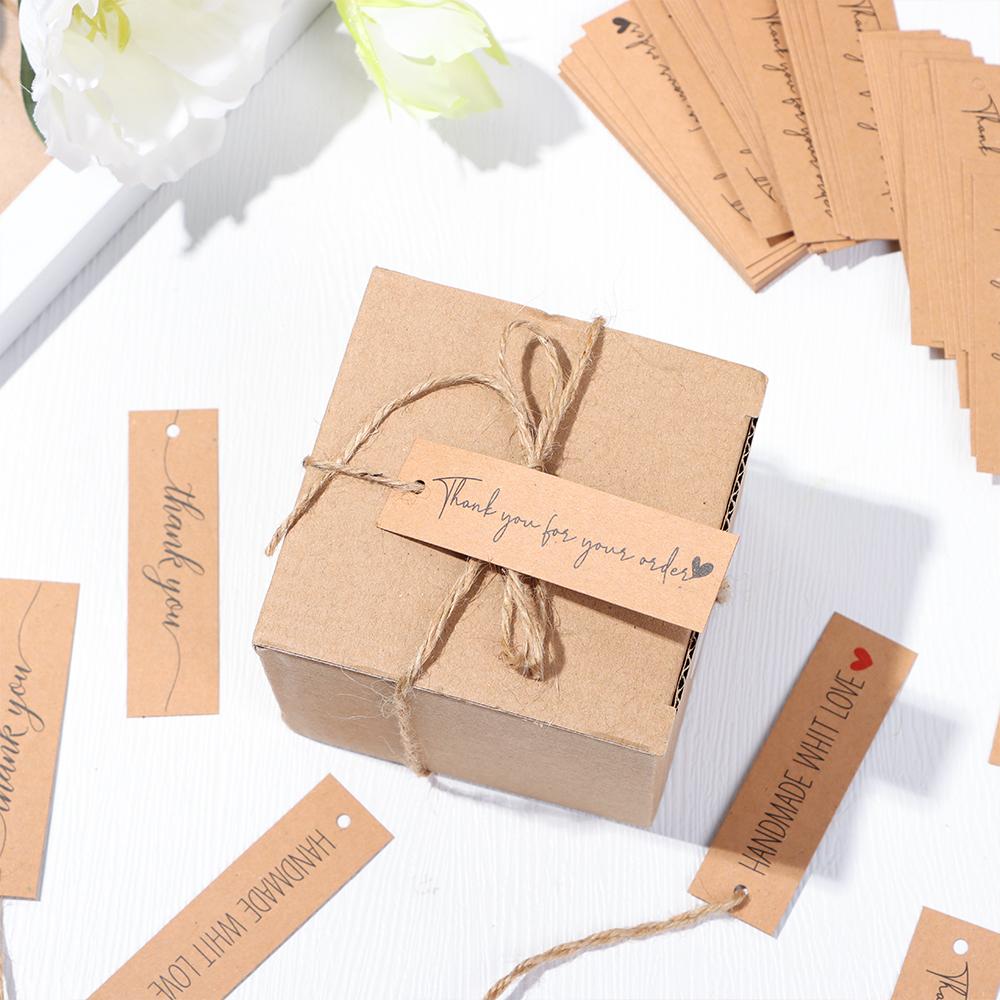 Ornament Enclose 10M Strings Handmade With Love “Merci” Labels Kraft Paper Thank You Hanging Tags