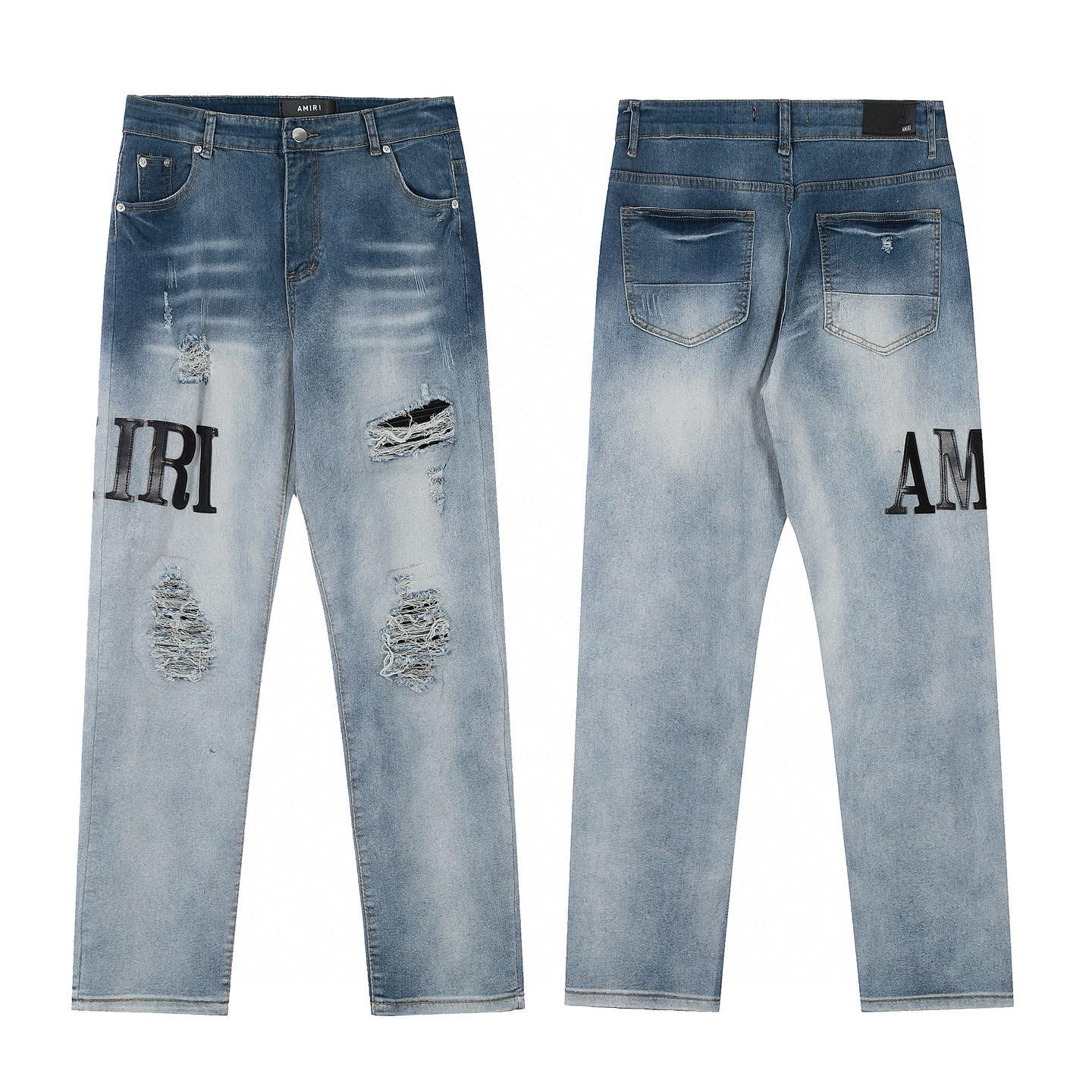 

M11 Amiri Men s and Women s American Style Trendy Jeans with Fabric Patches, Holes, Embroidery, Casual and Fashionable High Street Pants 30