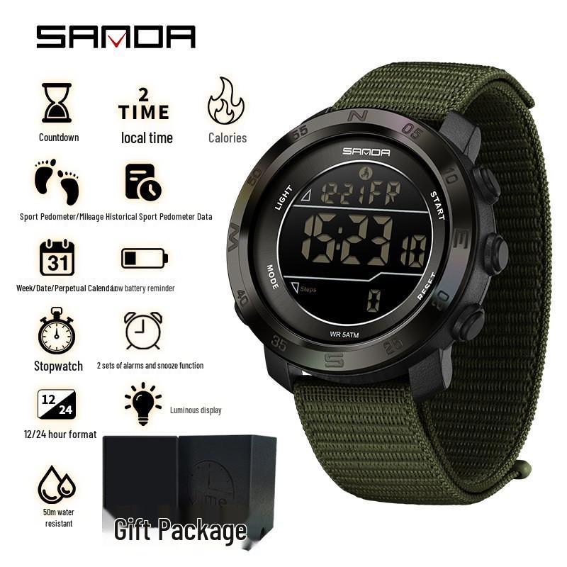 SANDA Unisex Sports Watch: Perpetual Calendar, Alarm, Dual Time Zones, Pedometer.