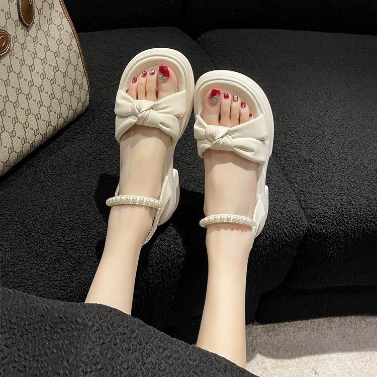 Summer New Fairy Style Pearl Platform Sandals