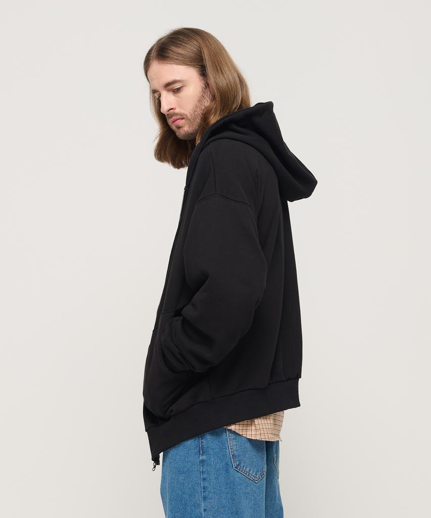 Cargobros Circle Pocket Oversized Zip-Up Hoodie (Black)