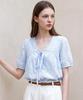 Poebeo21 Lace Punching Ribbon Neck Short Sleeve Blouse (Ftdbbl062)
