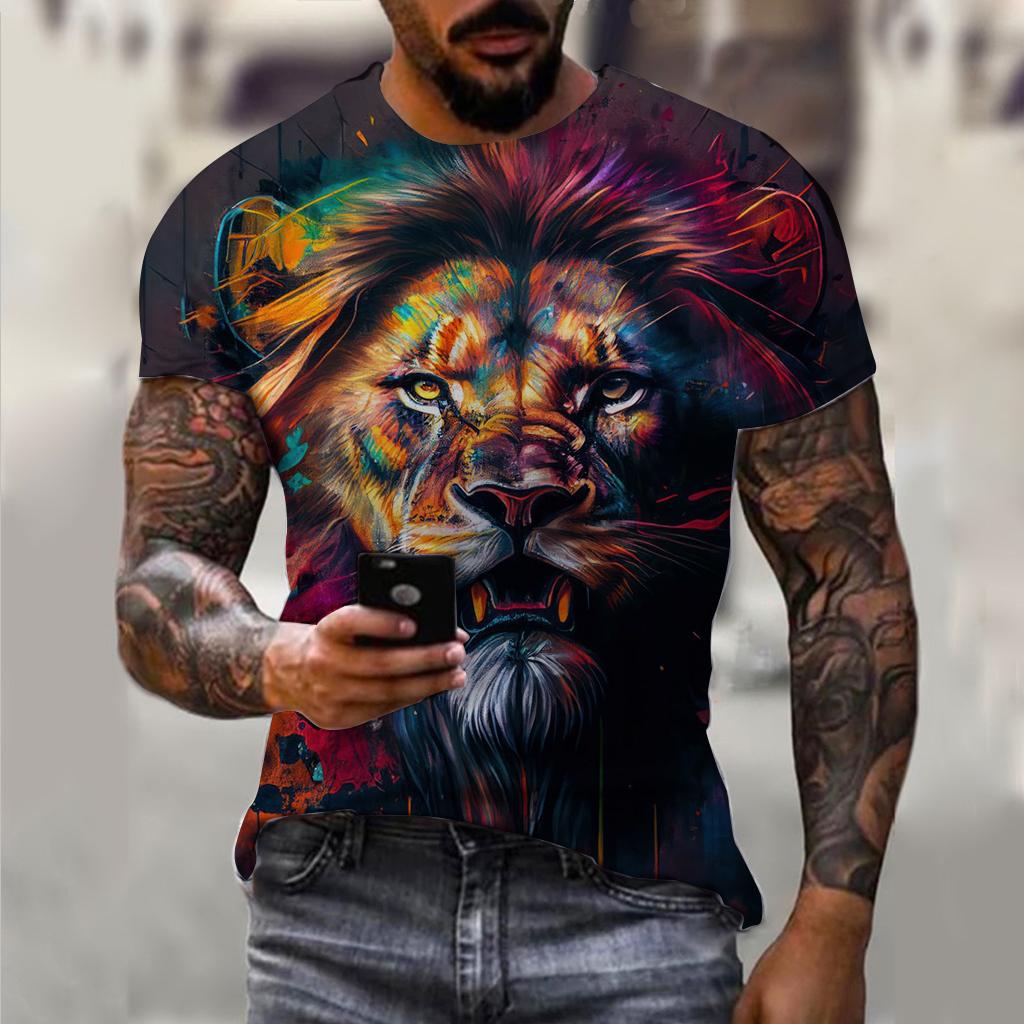 

Летняя мужская винтажная футболка с графикой льва и 3D принтом, модная мужская одежда с короткими рукавами и тигром, футболки с волком, уличная одежда 6XL