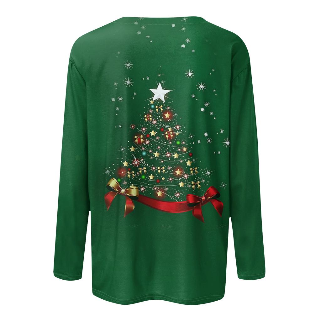 Women's Loose Comfortable Casual Fashion V-Neck Christmas Print Long Sleeve Hoodie