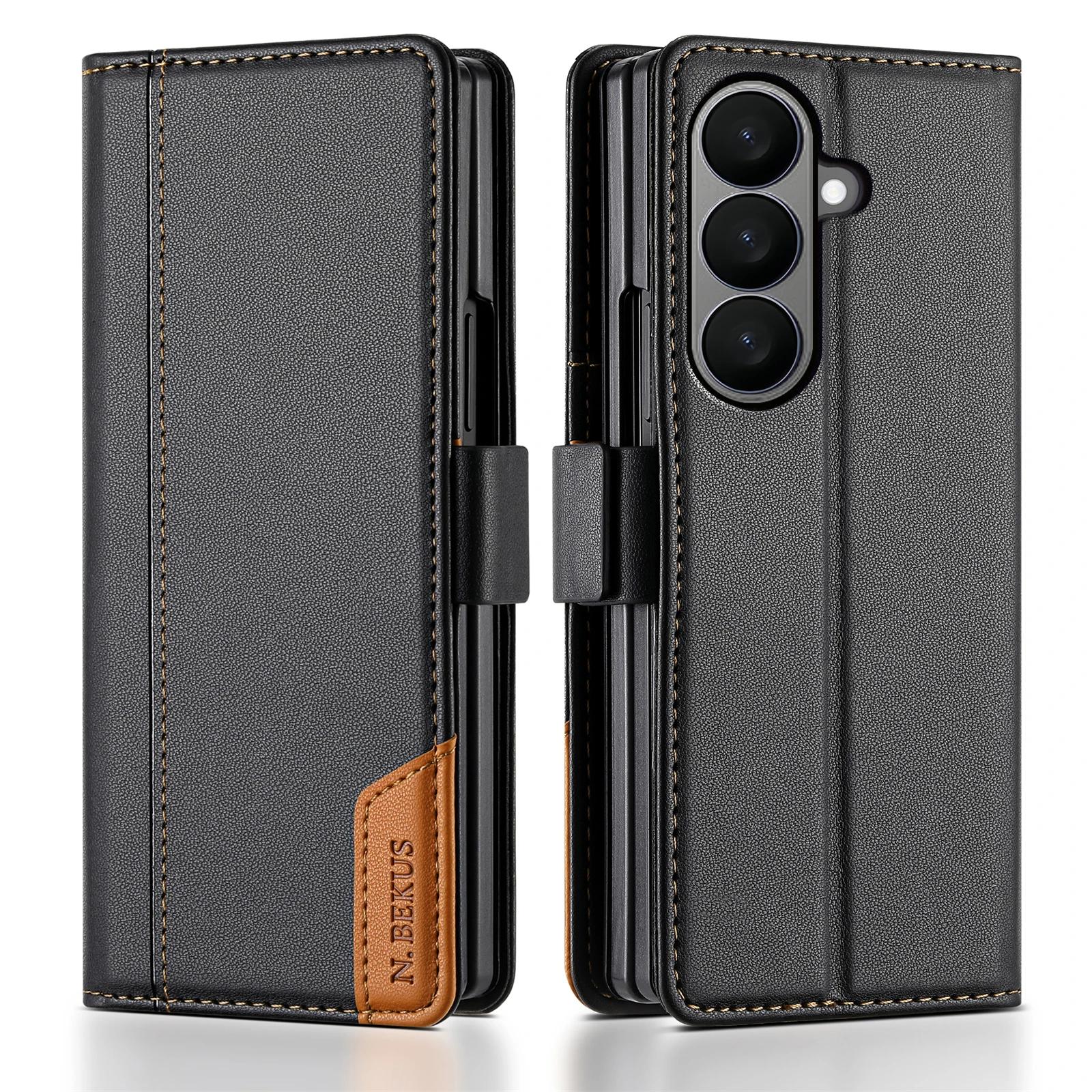 

Роскошный кожаный чехол для телефона для Samsung Galaxy Z Fold 7 6 5 4 3 5G Fold7 2025 Магнитный чехол-книжка Бизнес RFID кошелек Обложка SAMSUNG Z Fold 7 чёрный