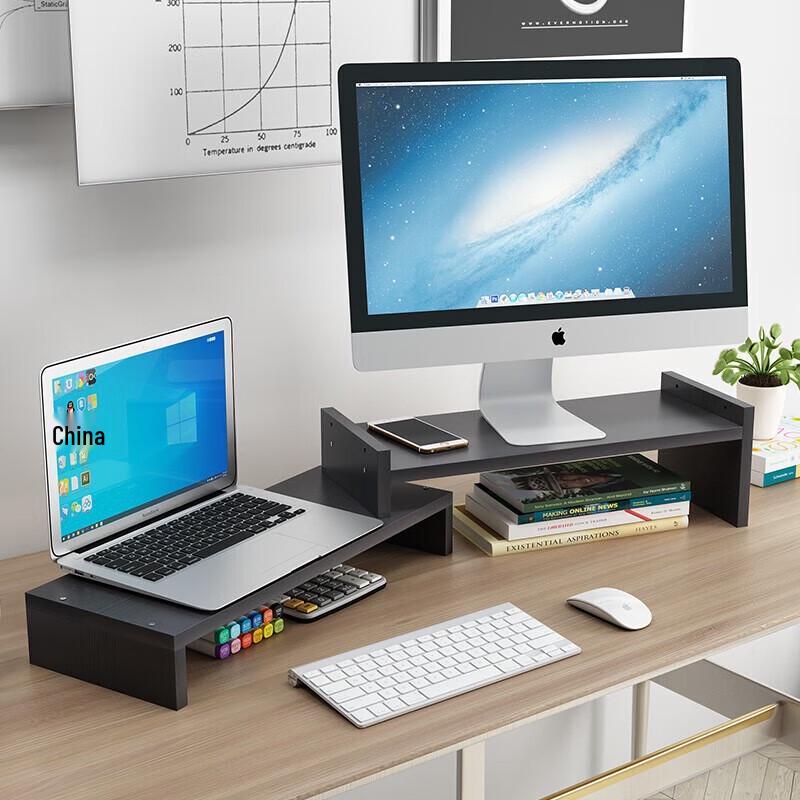 JZ08 Dual Monitor Riser Stand - Glossy Black