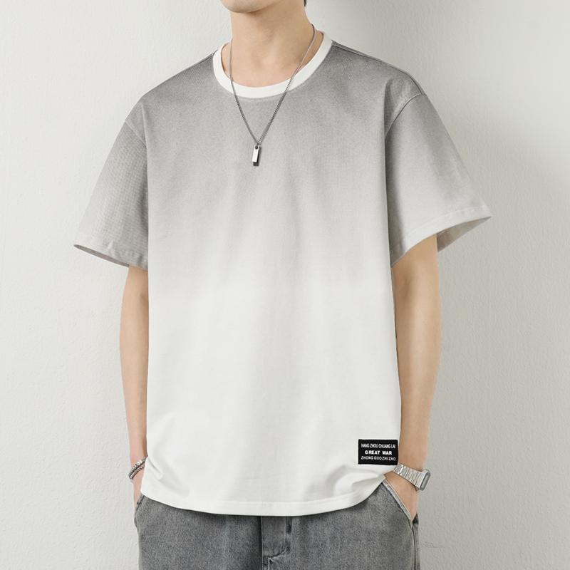 Men's Gradient Crew Neck T-Shirt - Casual Short Sleeve Top