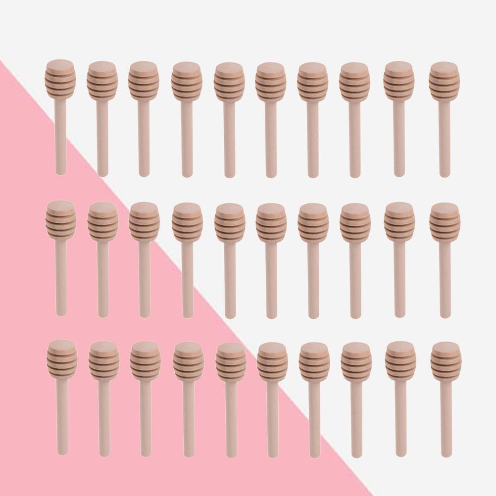 30 Pcs Wooden Honey Stick Wand Syrup Stirrer Dipper Blender Sticks Stirring Spoon Bamboo