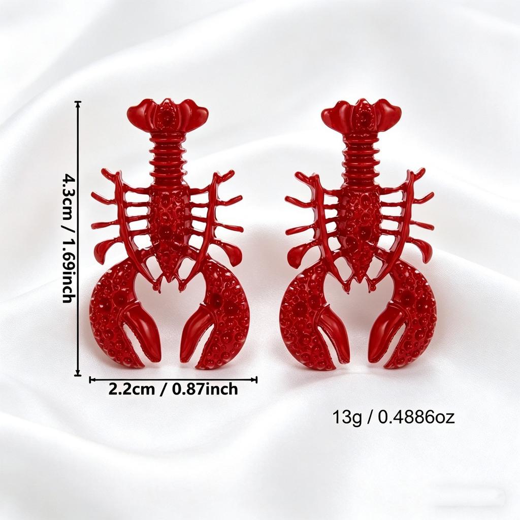 Ocean Wind Lobster Geometric Stud Earrings Women European American Exaggerated Niche High End Beach Jewelry Gift