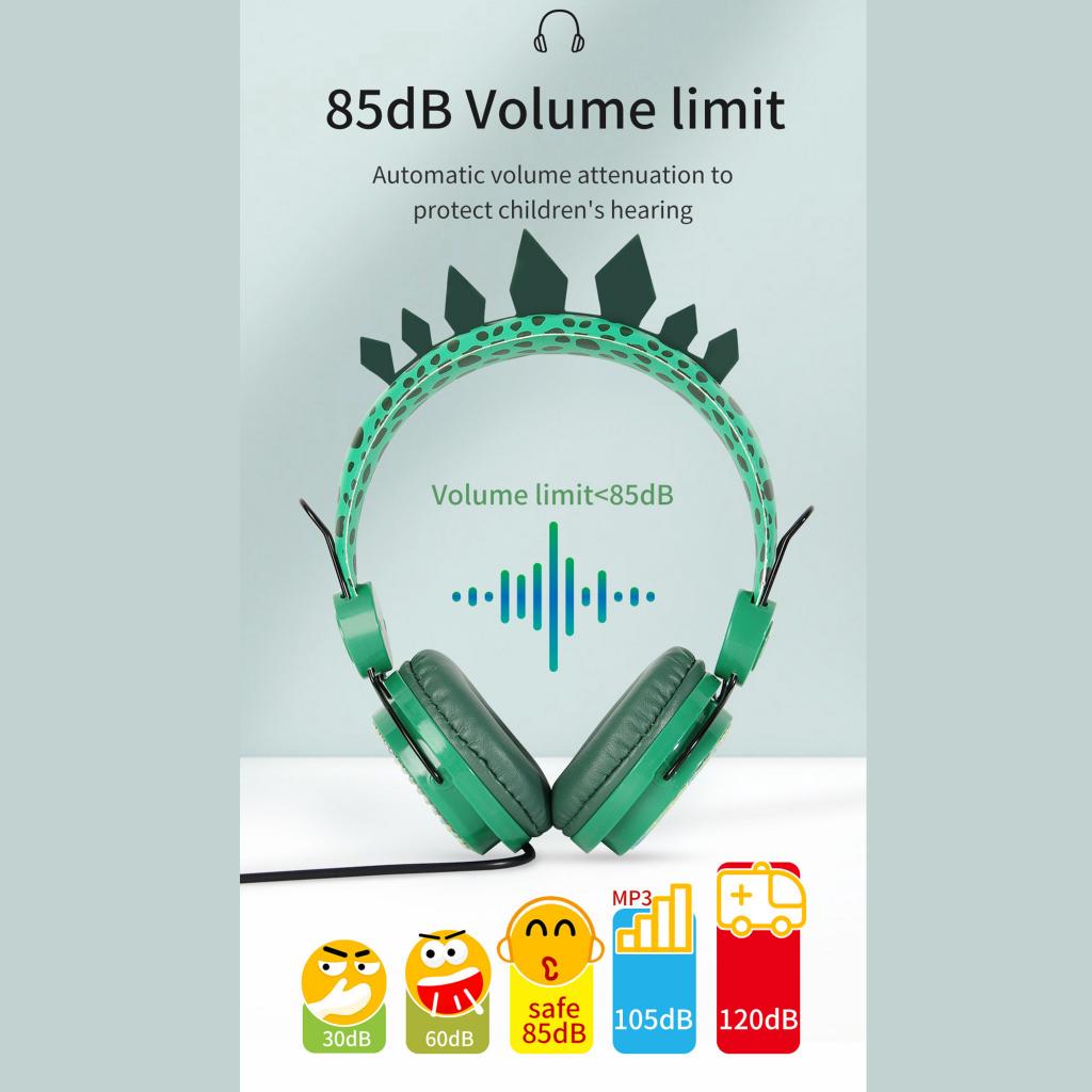Cute Dinosaur Cartoon Kids Boys Wired Headphone Headset With Microphone