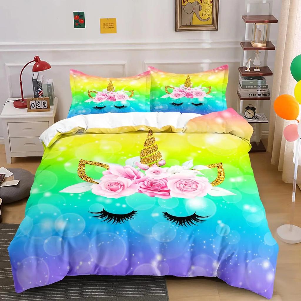 Unicorn Cute Bedding Set Single Twin Full Queen King Size Polyester Bedroom Duvet Cover Aldult Kids Comforter Quilt Cover Set