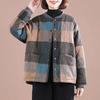 Dames Herfst en Winter Verdikte Warme Ruitpatroon Baseballjack Etnische Wind Warm Jas