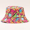 Reversible Digital Print Bucket Hat Diamond Lattice Pattern Sun Bonnet Trendy Short Brim Fisherman Cap Two-Side Wear Basin Hat