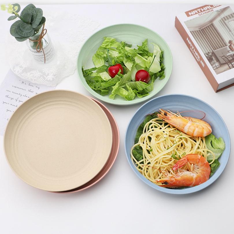 4pcs 8.9 Inch Unbreakable Lightweight Plates Wheat Straw Fiber FoodGrade Mixed Color Deep Plates Microwave and Dishwasher Plates