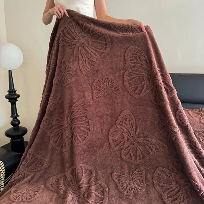 Luxurious Chiffon Butterfly Jacquard Throw Blanket Velvet Nap Blanket Office Shawl Comfortable Blanket Warm Sofa Blankets for Bed Quilt