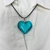 Collana con Cordoncino in Pelle Nera e Ciondolo a Forma di Cuore in Vetro Cristallo Blu, Moda Semplice, Gioielli Charms Regali per San Valentino da Donna