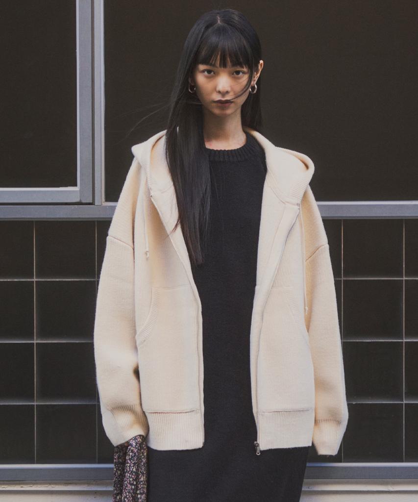 CITTA Everyday Wool Hooded Zip-Up Knit_Ctk209(Ivory)