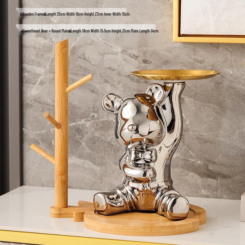 Elegant Ceramic Bear Storage Tray & Piggy Bank - Hallway Shoe Cabinet & Living Room Decor