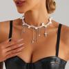 Cold Wind Cross Star Diamond Imitation Pearl Necklace Personalized Stacking Temperament Advanced Clavicle Chain Necklace