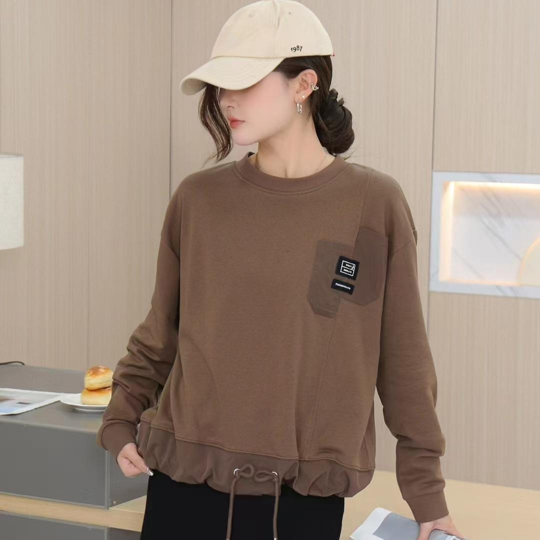 

Осенняя футболка однотонная футболка женская принт однотонная с длинным рукавом свободные топы футболки фиолетовые One Size коричневый