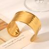 INS Western Style Exaggerated Hand Jewelry 18K Gold Plated Hammered Pattern Stainless Steel Open Bangle