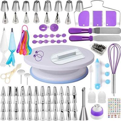 137-Piece Cake Decorating Set: Turntable, Piping Tips, Bags, and Baking Tools In Color Box Packaging