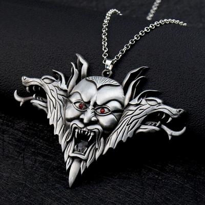 Punk Hip-hop Devil Style Cool Red Eyes Wolf Head Necklace Alloy Animal Wolf Charm Choker Chain for Men Gifts