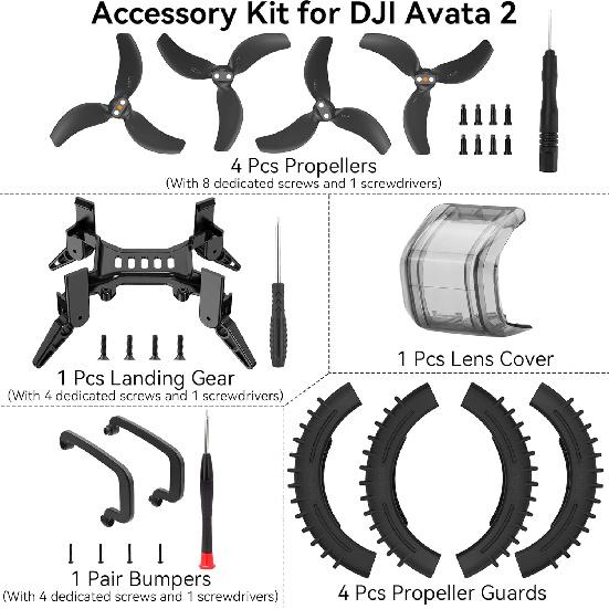 Avata 2 Accessories Set - with Propellers Gimbal Bumper Guards Protector Low Noise Blades Spider Landing Gear Camera Lens Cover for DJI Avata 2 Drone