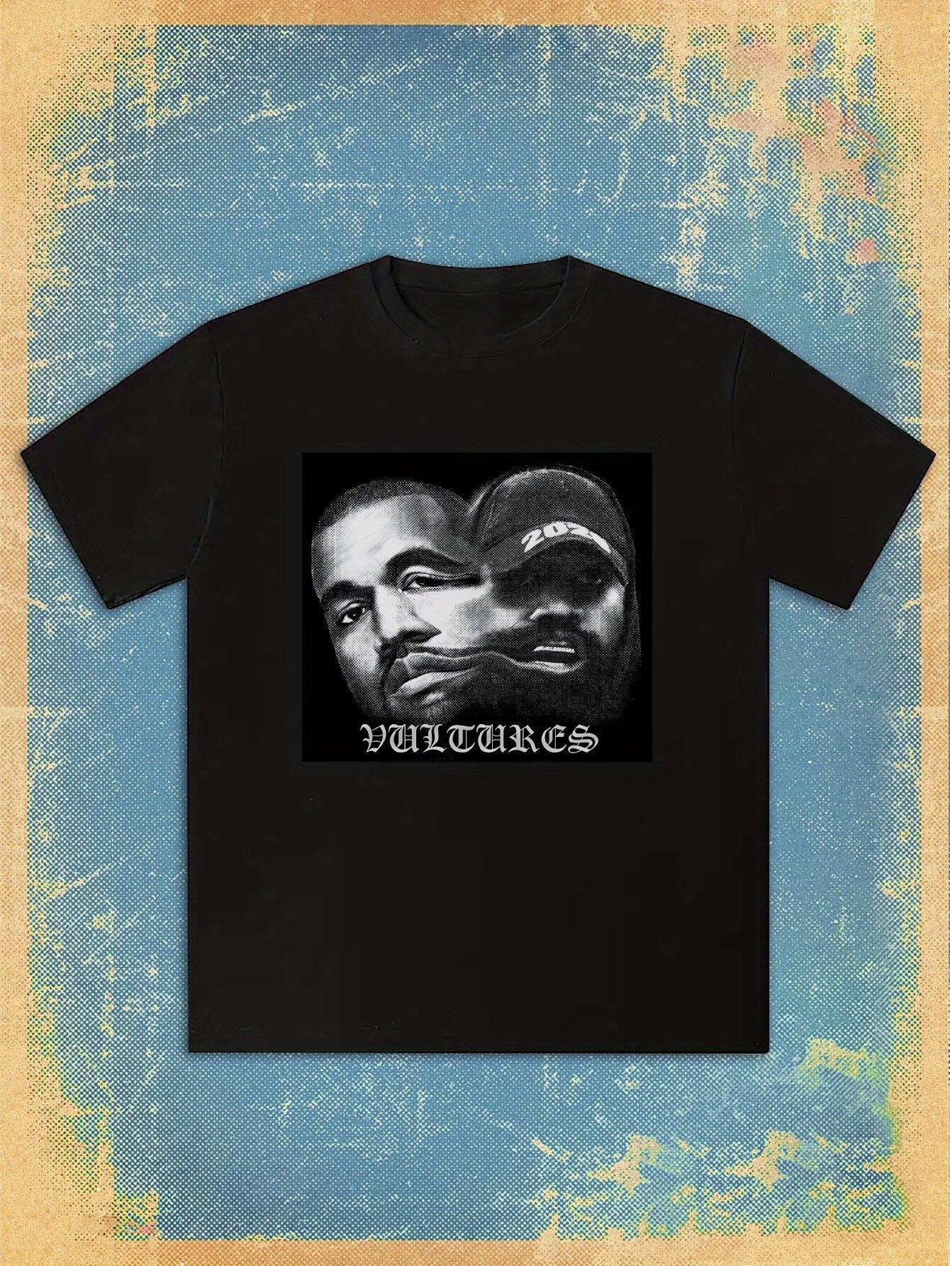 T-shirt Black with Skull & Vultures Print - Casual Crew Neck XXL