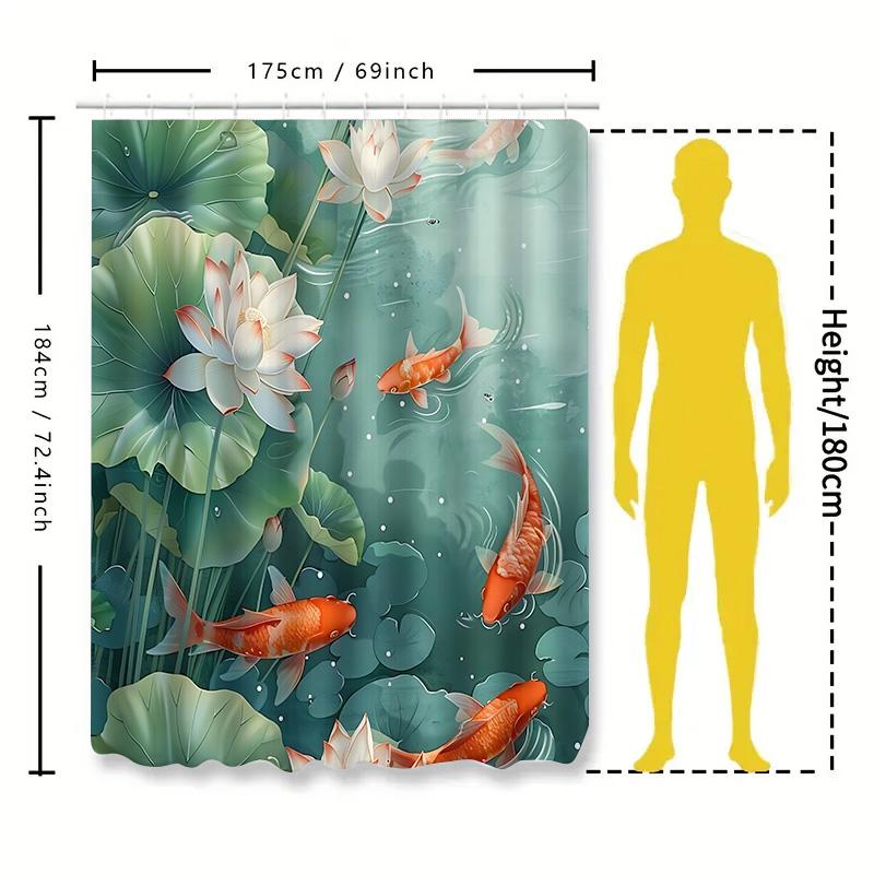 Elegant Chinese Style Lotus Koi Fish Waterproof Shower Curtain For Bathroom Decor Enhancing Aesthetic Atmosphere Rustproofhooks
