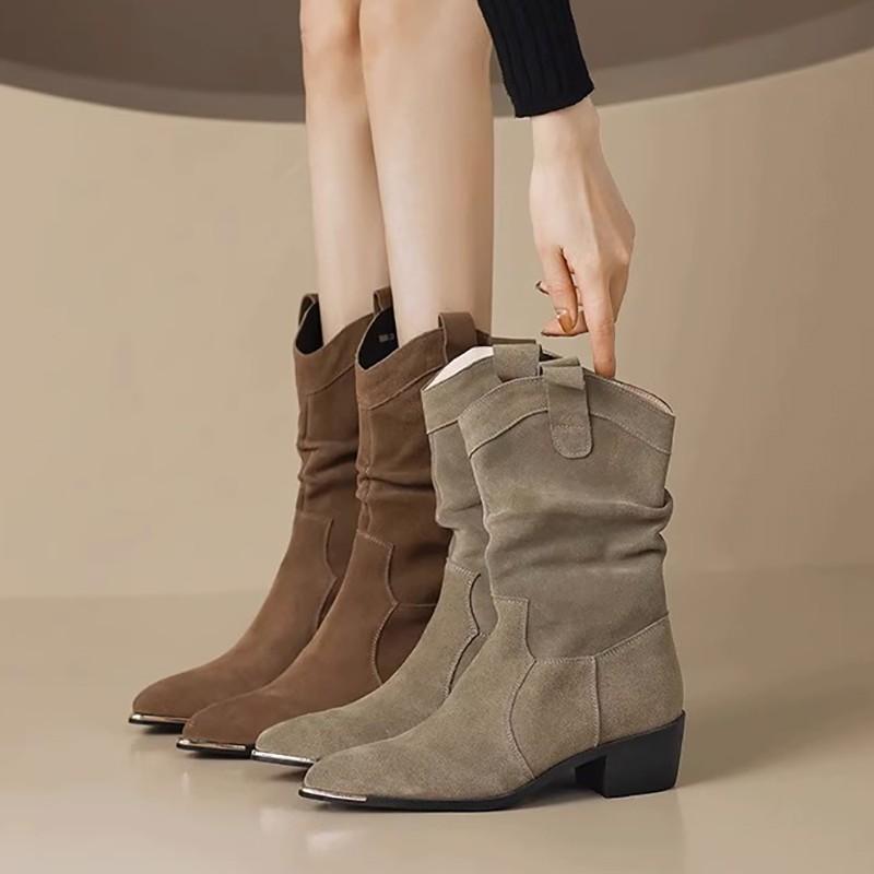 Horseshoe short boots women s one-pedal medium boots autumn new v-mouth thin pointed western cowboy boots 40 5399₽