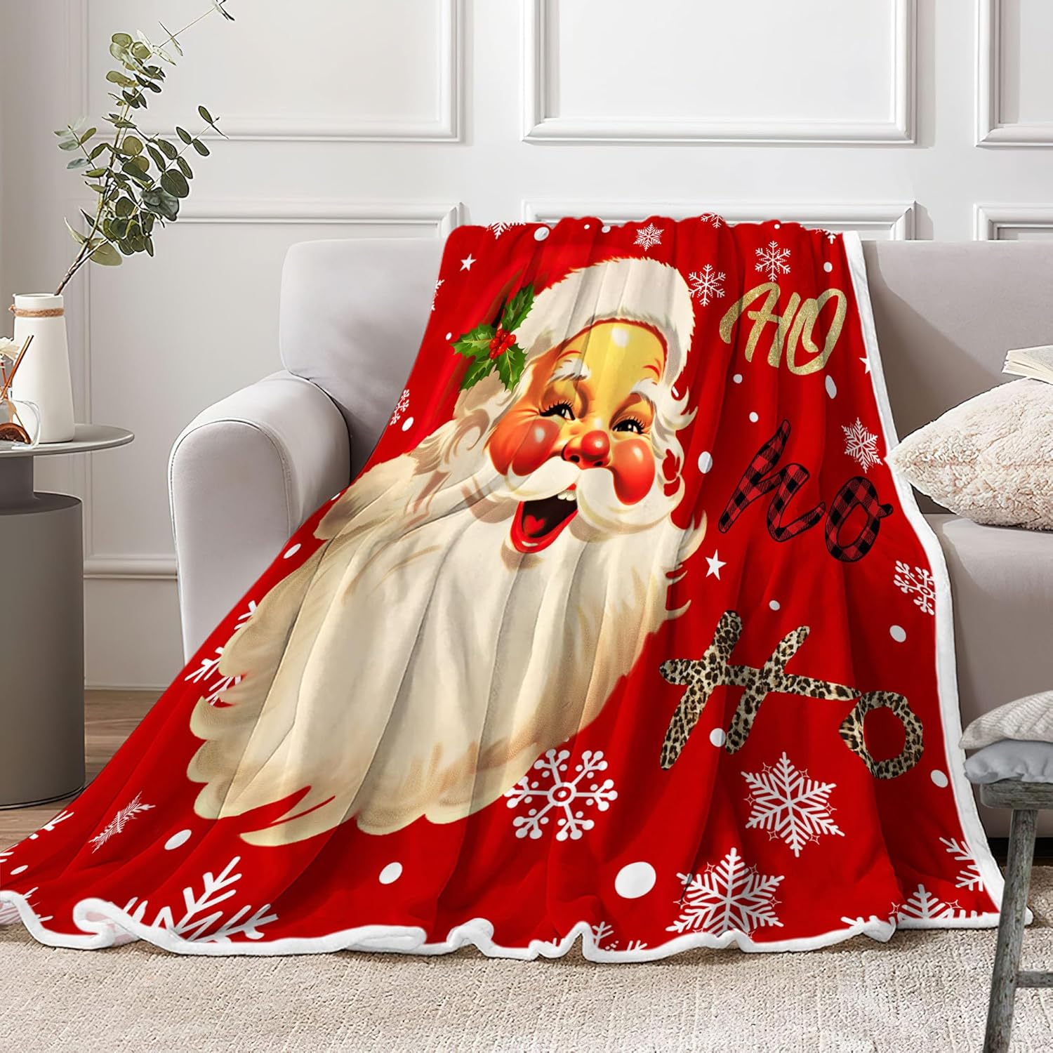 Santa Claus Funny Cute Gold Christmas Decorative Throw Blanket - Soft Lightweight Fuzzy Plush Fleece Blanket and Throws for Xmas 75x90cm
