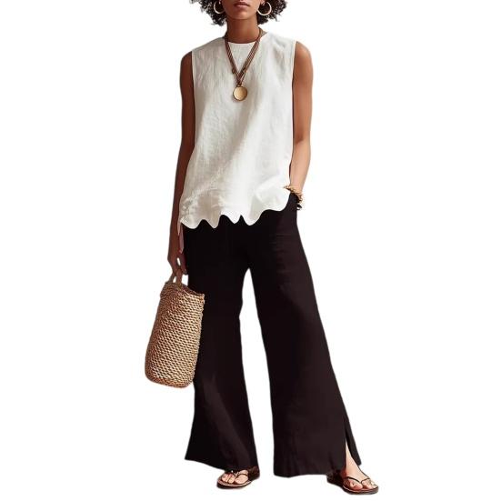 

Women s Sleeveless Tops Breathable Summer Top Casual Loose Fit Top with Wavy Hem Comfortable Crew Neck Shirt for Daily Wear Travel XL белый