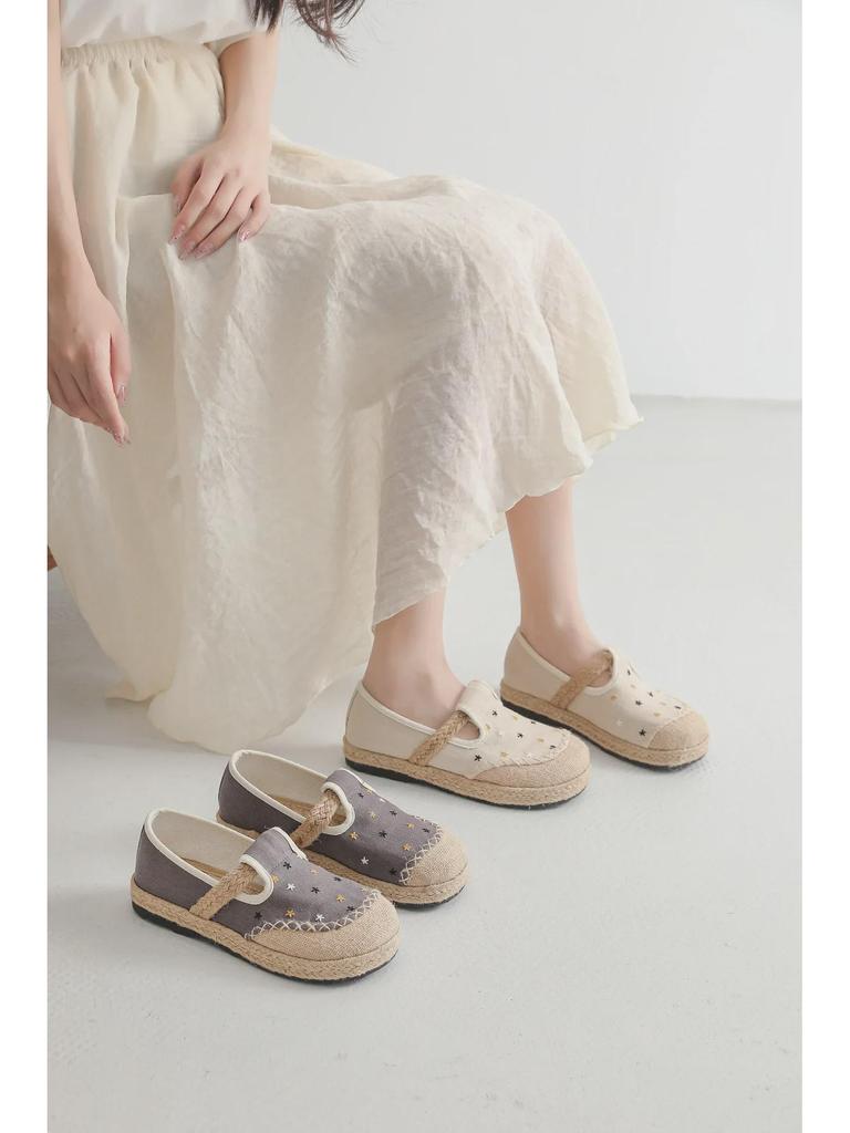 2024 Women's Linen Embroidered Craft Shoes - DX2 Original Shallow Mouth Design
