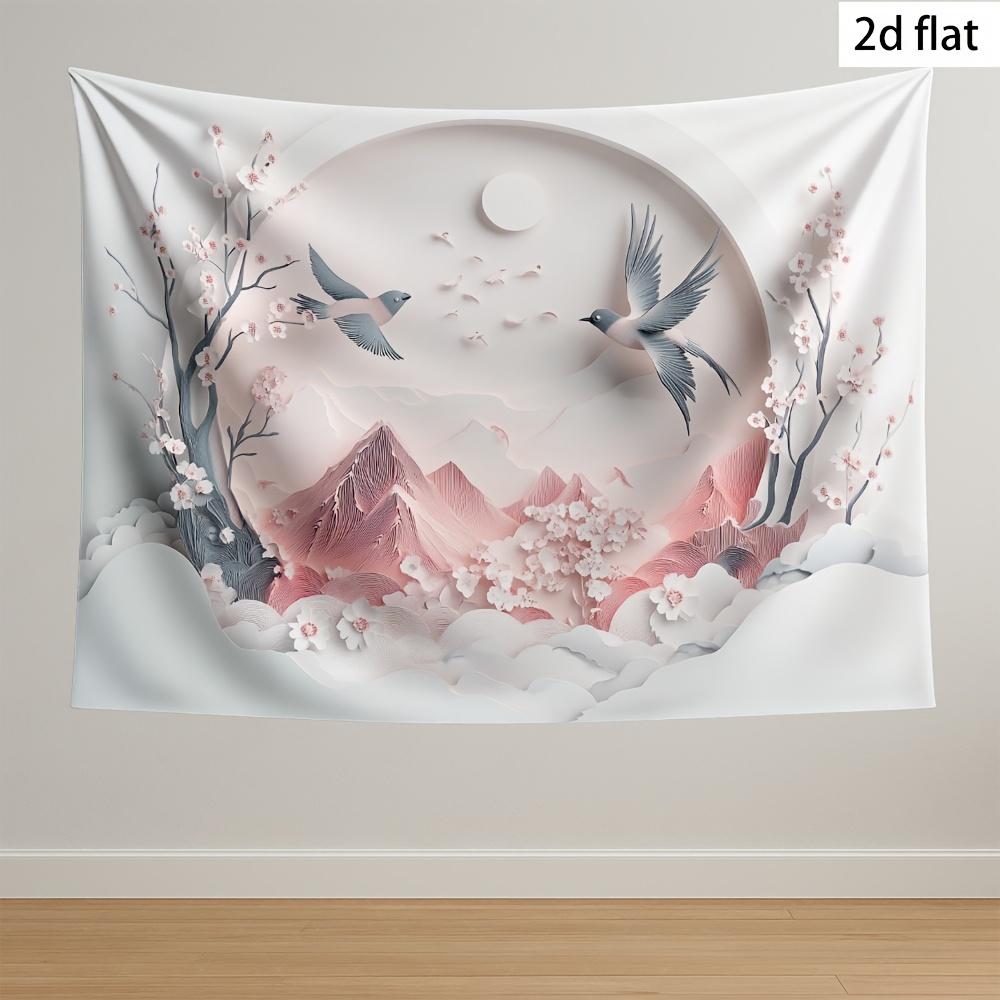 

Moon Tranquility TapestryMinimalist inkstyle wall covering of the pink Mountains with the plum valley on a white background 74x94cm(29x37in)