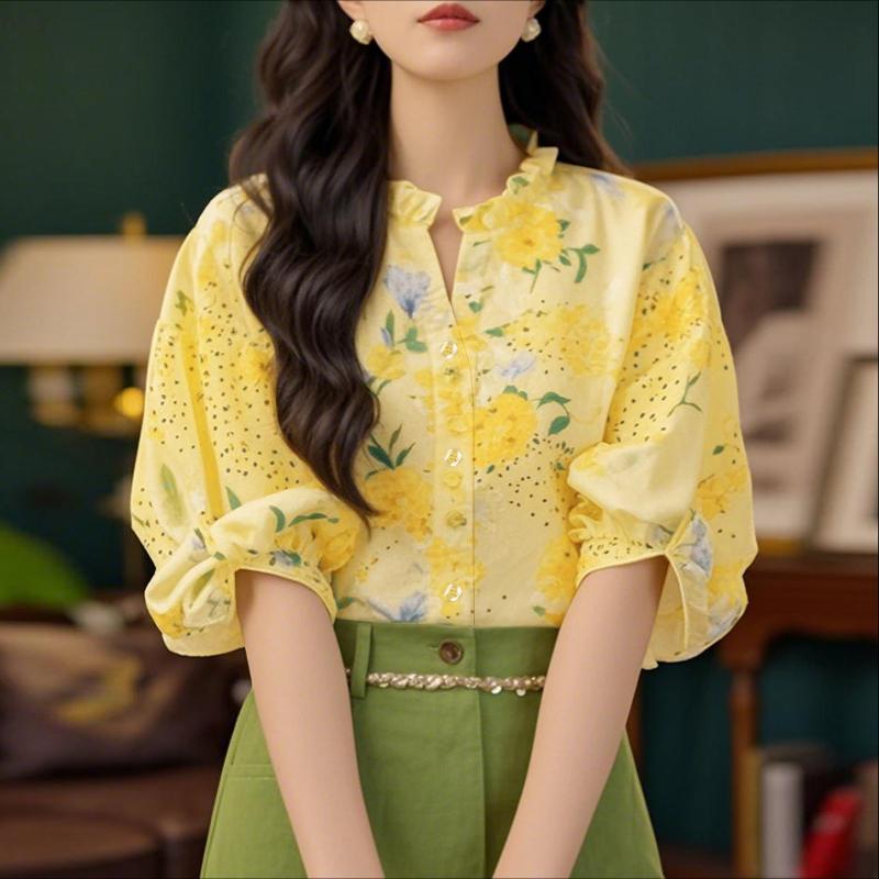 ZANZEA Women Casual V-Neck Summer 3/4 Sleeve Floral Print Blouse