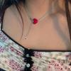 Fashion Red Heart Neck Chain Sweet Temperament Clavicle Chain Necklace Adjustable Choker Jewelry Gift for Women Girls