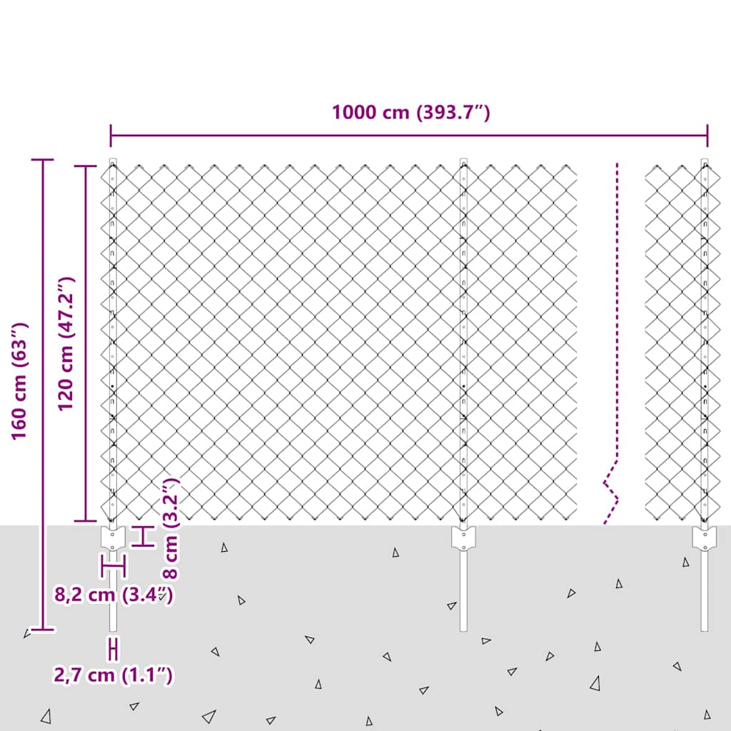 Chain Link Fence with Posts 10 X 1.2 M (W X H) Hot Dip Galvanized Steel