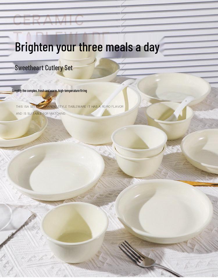 Trendy Solid Color Ceramic Tableware Set: Plates, Bowls, Chopsticks