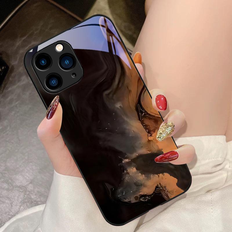 Geometrischer Farbverlauf Für iPhone 16 Pro Max 15 Pro 14 13 12 Mini 11 XS Max XR 7 8 Plus SE 2022 Gehärtetes Glas Handyhülle