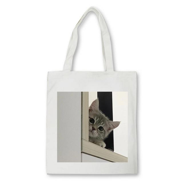 Cute Cat Shopper Bag Kawaii Women Large Canvas Tote Cartoon Cat Eco Reusable Shopping Bag Female Handbag