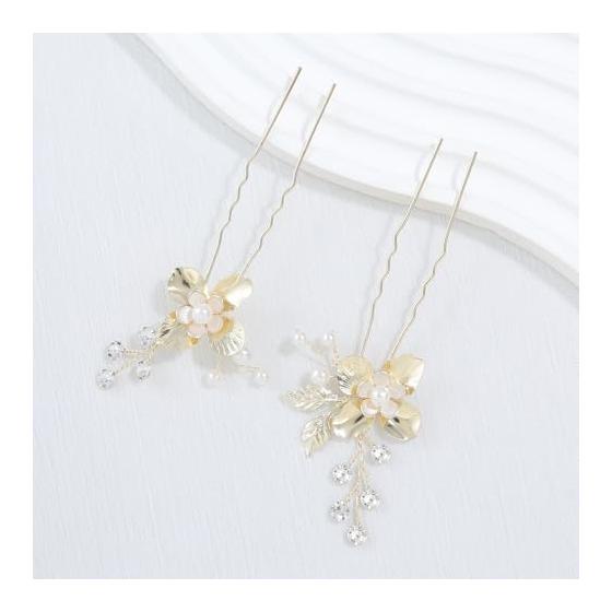 5-Piece Hair Accessory Set: Leaf and Flower Motif Comb & U-Pins, Handmade Bridal Hairpins, Wedding Headpiece, Floral Hair Ornaments for Parties,