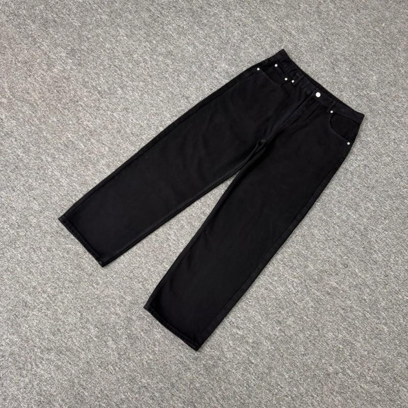 Streetwear Embroidered Washed Denim Jeans Men Women Loose Straight Fit Casual High Street Retro Pants